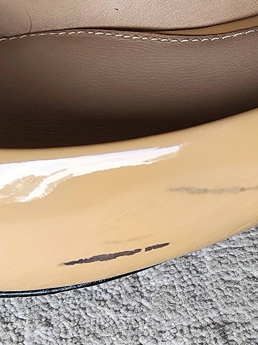 Two-Tone Beige and Black Cap-Toe Ballet Flats with Gold Accent - Picture 10 of 16